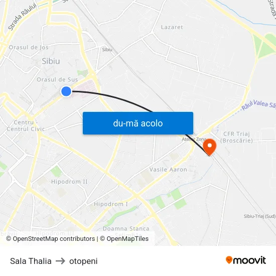 Harta de Sala Thalia către otopeni