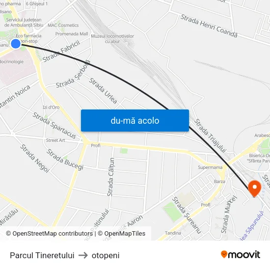Harta de Parcul Tineretului către otopeni