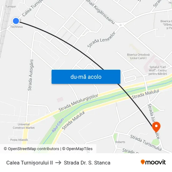 Harta de Calea Turnișorului II către Strada Dr. S. Stanca