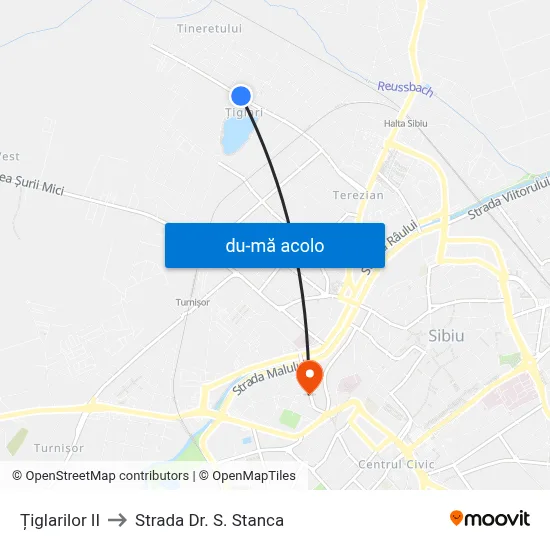Harta de Țiglarilor II către Strada Dr. S. Stanca