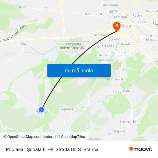Harta de Poplaca | Școala II către Strada Dr. S. Stanca
