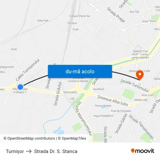 Harta de Turnișor către Strada Dr. S. Stanca