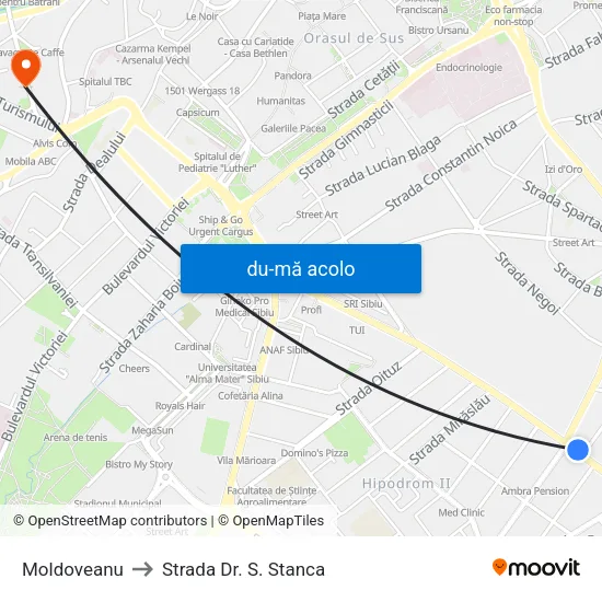 Harta de Moldoveanu către Strada Dr. S. Stanca