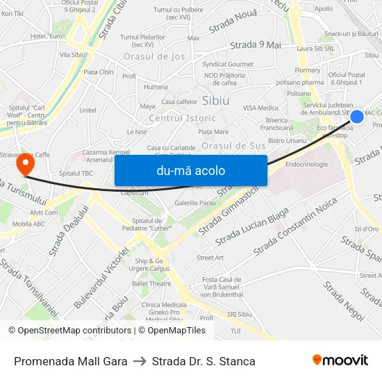 Harta de Promenada Mall Gara către Strada Dr. S. Stanca