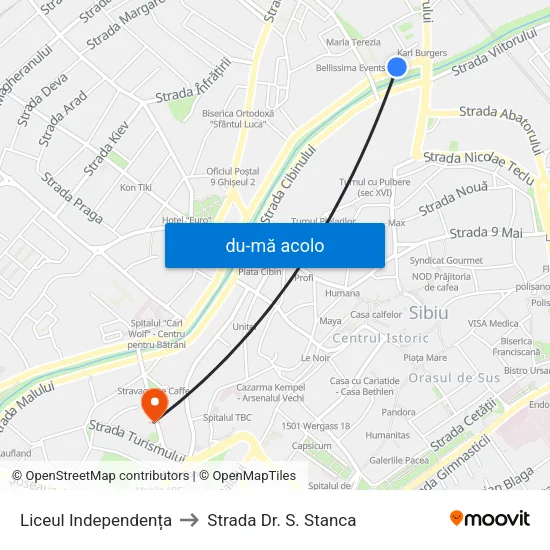 Harta de Liceul Independența către Strada Dr. S. Stanca
