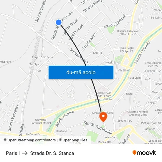 Harta de Paris I către Strada Dr. S. Stanca