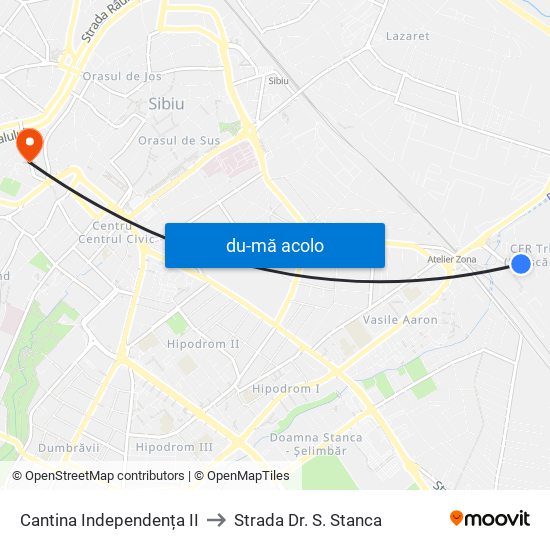 Harta de Cantina Independența II către Strada Dr. S. Stanca