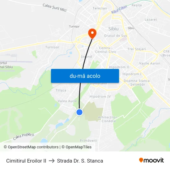 Harta de Cimitirul Eroilor II către Strada Dr. S. Stanca