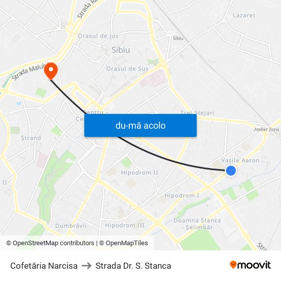 Harta de Cofetăria Narcisa către Strada Dr. S. Stanca