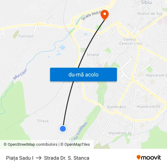 Harta de Piața Sadu I către Strada Dr. S. Stanca