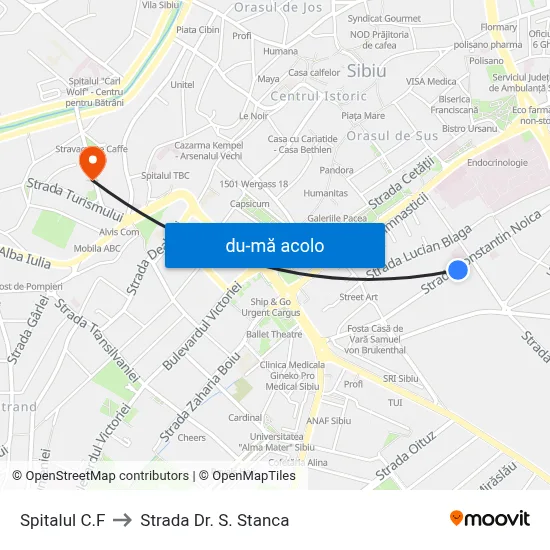 Harta de Spitalul C.F către Strada Dr. S. Stanca