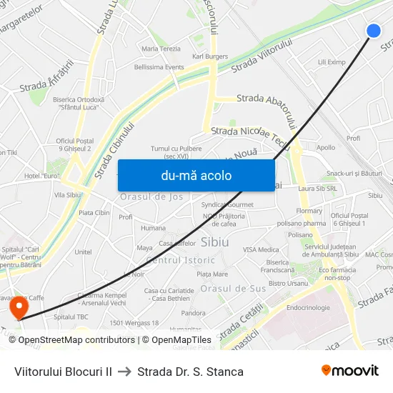 Harta de Viitorului Blocuri II către Strada Dr. S. Stanca