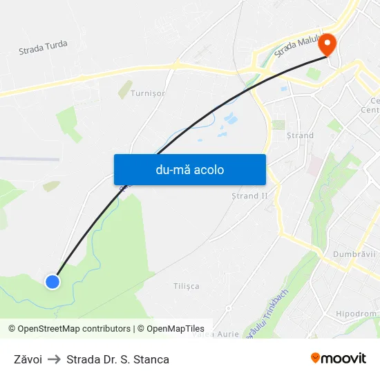 Harta de Zăvoi către Strada Dr. S. Stanca