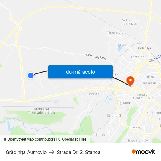 Harta de Grădinița Aumovio către Strada Dr. S. Stanca