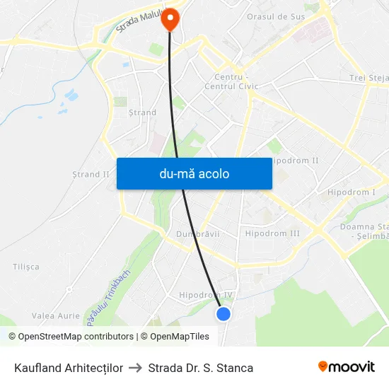 Harta de Kaufland Arhitecților către Strada Dr. S. Stanca