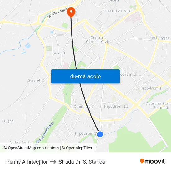 Harta de Penny Arhitecților către Strada Dr. S. Stanca