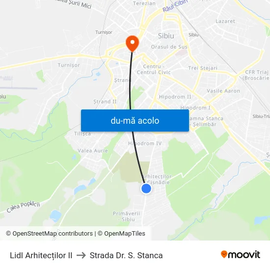 Harta de Lidl Arhitecților II către Strada Dr. S. Stanca