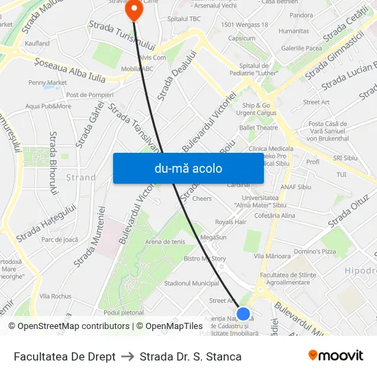 Harta de Facultatea De Drept către Strada Dr. S. Stanca