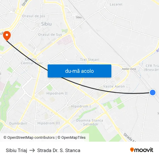 Harta de Sibiu Triaj către Strada Dr. S. Stanca