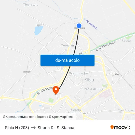 Harta de Sibiu H.(203) către Strada Dr. S. Stanca