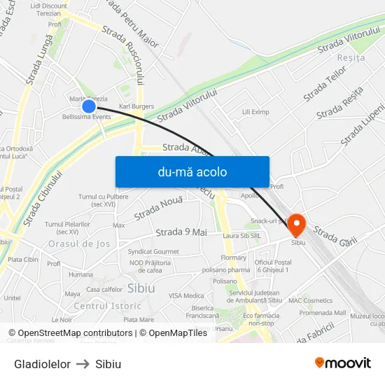 Harta de Gladiolelor către Sibiu