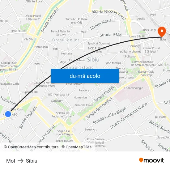 Harta de Mol către Sibiu