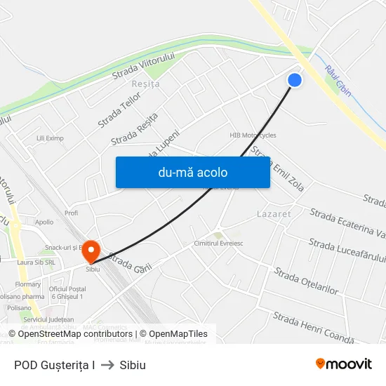 Harta de POD Gușterița I către Sibiu