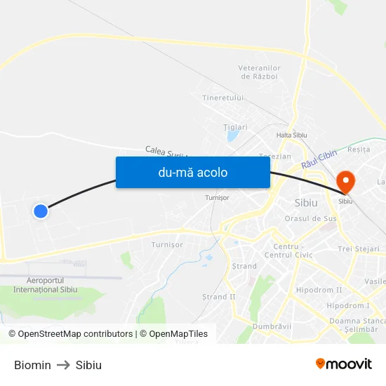 Harta de Biomin către Sibiu