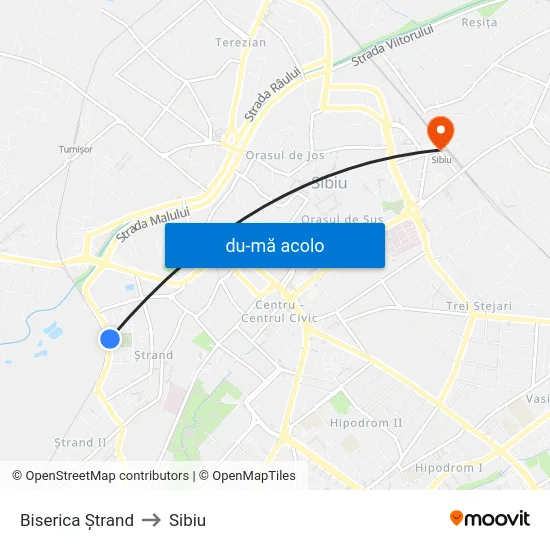 Harta de Biserica Ștrand către Sibiu