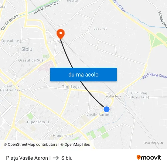 Harta de Piața Vasile Aaron I către Sibiu