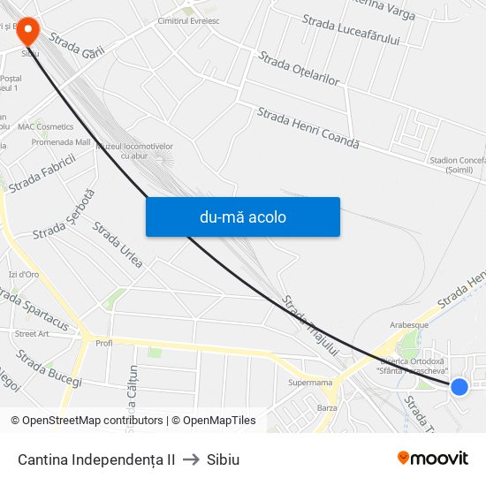 Harta de Cantina Independența II către Sibiu