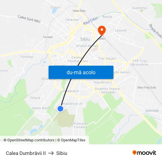Harta de Calea Dumbrăvii II către Sibiu