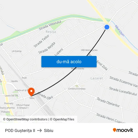 Harta de POD Gușterița II către Sibiu