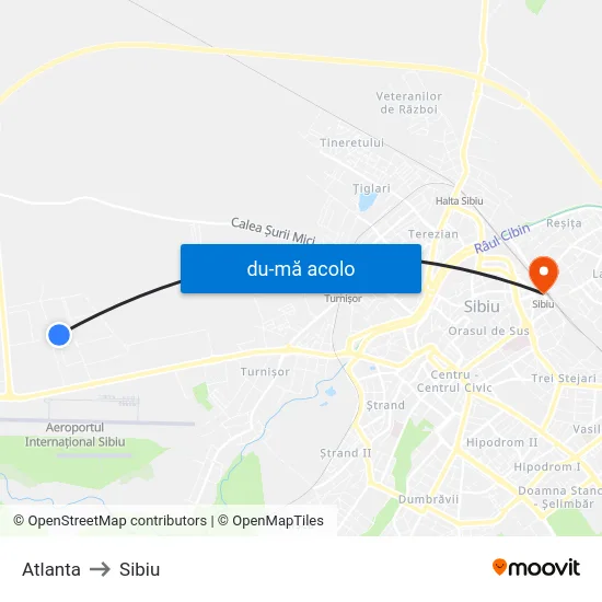 Harta de Atlanta către Sibiu