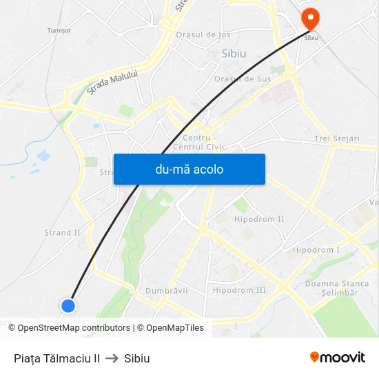 Harta de Piața Tălmaciu II către Sibiu