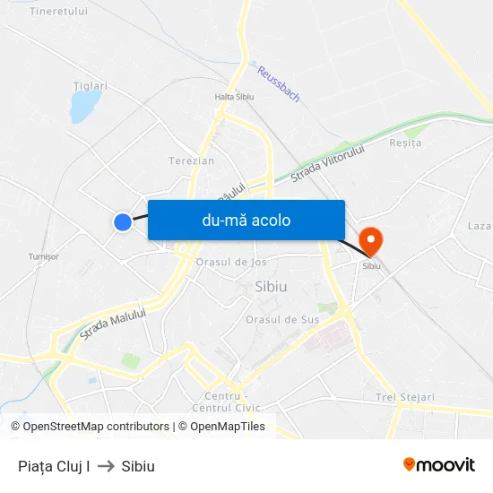 Harta de Piața Cluj I către Sibiu