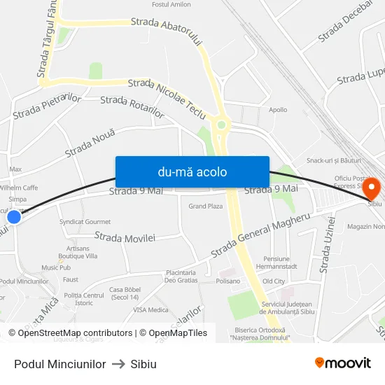 Harta de Podul Minciunilor către Sibiu