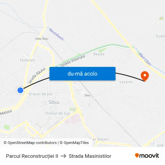Harta de Parcul Reconstrucției II către Strada Masinistilor