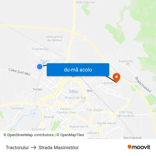 Harta de Tractorului către Strada Masinistilor