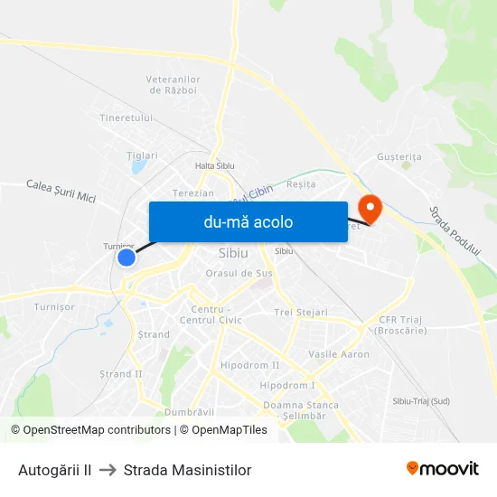 Harta de Autogării II către Strada Masinistilor