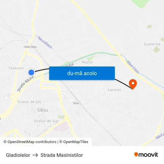 Harta de Gladiolelor către Strada Masinistilor
