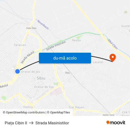 Harta de Piața Cibin II către Strada Masinistilor