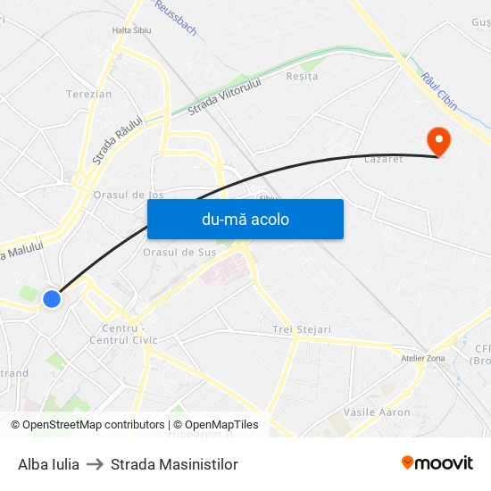 Harta de Alba Iulia către Strada Masinistilor