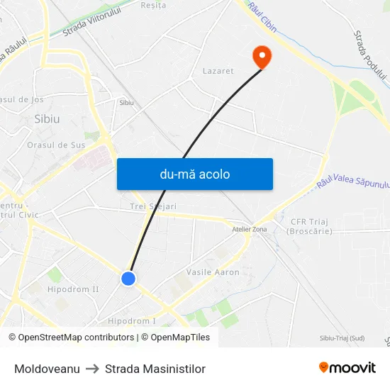 Harta de Moldoveanu către Strada Masinistilor