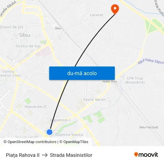 Harta de Piața Rahova II către Strada Masinistilor