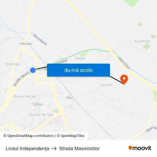 Harta de Liceul Independența către Strada Masinistilor