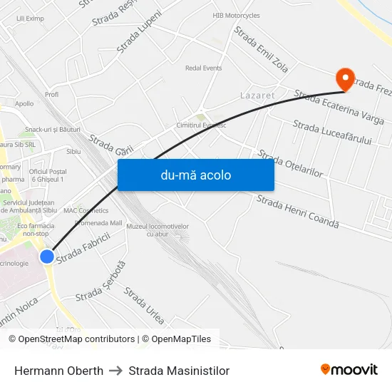 Harta de Hermann Oberth către Strada Masinistilor