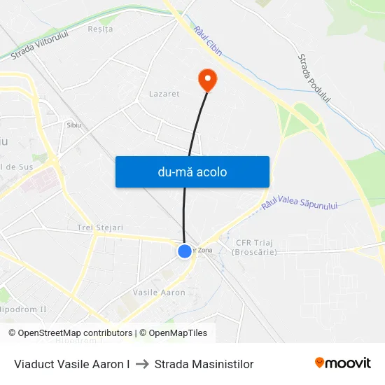 Harta de Viaduct Vasile Aaron I către Strada Masinistilor