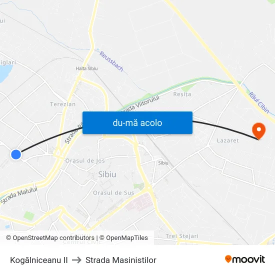 Harta de Kogălniceanu II către Strada Masinistilor