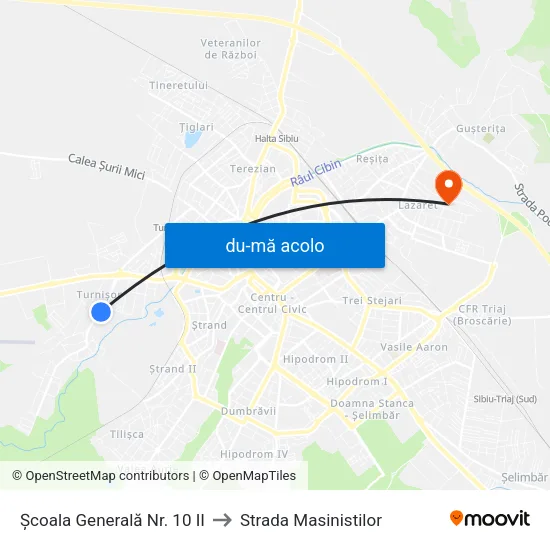 Harta de Școala Generală Nr. 10 II către Strada Masinistilor
